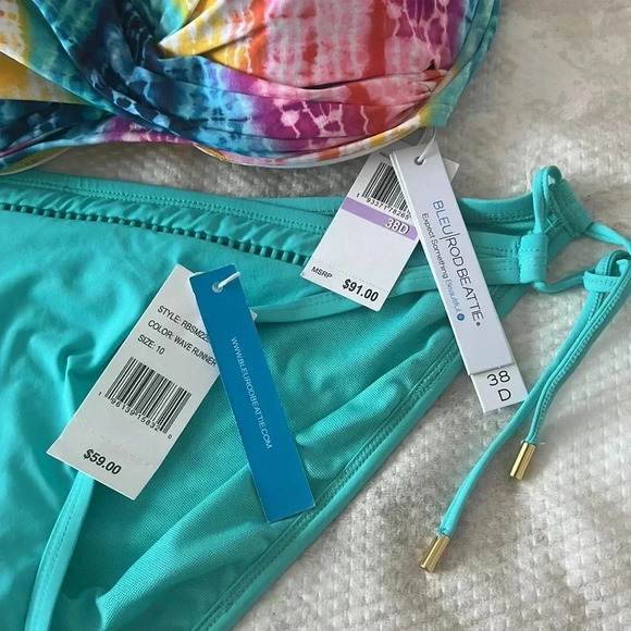 Bleu Rod Beattie Rainbow Tye Dye D-Cup Swim Top 38D and Bottom - Picture 10 of 11